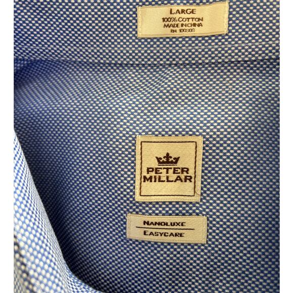 Peter Millar Blue Cotton Easy Care Dress Shirt Large - Picture 4 of 6